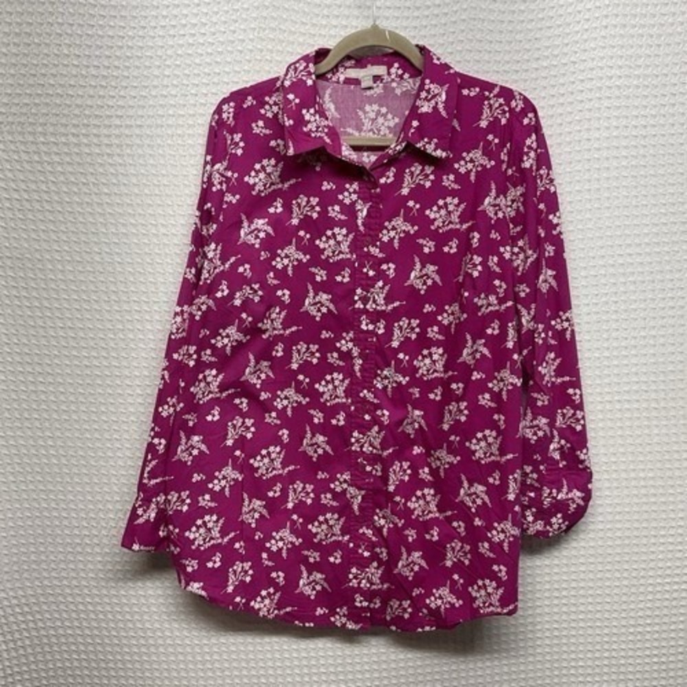 Woman Within Floral Long Sleeve Button Up Shirt Plus Women 18/20 L Bangladesh‎